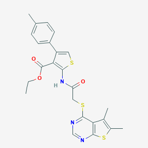 Ethyl 2-[[2-(5,6-dimethylthieno[2,3-d]pyrimidin-4-yl)sulfanylacetyl]amino]-4-(4-methylphenyl)thiophene-3-carboxylate