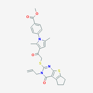 molecular formula C28H27N3O4S2 B381039 methyl 4-(3-(2-((3-allyl-4-oxo-4,5,6,7-tetrahydro-3H-cyclopenta[4,5]thieno[2,3-d]pyrimidin-2-yl)thio)acetyl)-2,5-dimethyl-1H-pyrrol-1-yl)benzoate CAS No. 315691-95-3