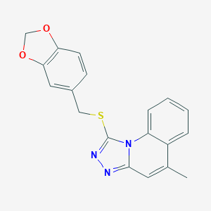 molecular formula C19H15N3O2S B381045 1-((Benzo[d][1,3]dioxol-5-ylmethyl)thio)-5-methyl-[1,2,4]triazolo[4,3-a]quinoline CAS No. 315692-90-1