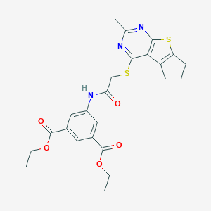molecular formula C24H25N3O5S2 B381048 Diethyl 5-[[2-[(10-methyl-7-thia-9,11-diazatricyclo[6.4.0.02,6]dodeca-1(8),2(6),9,11-tetraen-12-yl)sulfanyl]acetyl]amino]benzene-1,3-dicarboxylate CAS No. 315693-10-8