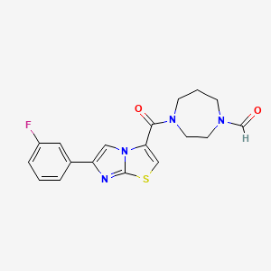 molecular formula C18H17FN4O2S B3810495 4-{[6-(3-fluorophenyl)imidazo[2,1-b][1,3]thiazol-3-yl]carbonyl}-1,4-diazepane-1-carbaldehyde 