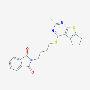 molecular formula C22H21N3O2S2 B381051 2-{4-[(2-methyl-6,7-dihydro-5H-cyclopenta[4,5]thieno[2,3-d]pyrimidin-4-yl)sulfanyl]butyl}-1H-isoindole-1,3(2H)-dione 