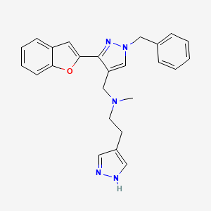 molecular formula C25H25N5O B3810559 N-{[3-(1-benzofuran-2-yl)-1-benzyl-1H-pyrazol-4-yl]methyl}-N-methyl-2-(1H-pyrazol-4-yl)ethanamine 