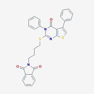 molecular formula C30H23N3O3S2 B381057 2-{4-[(4-oxo-3,5-diphenyl-3,4-dihydrothieno[2,3-d]pyrimidin-2-yl)sulfanyl]butyl}-1H-isoindole-1,3(2H)-dione 