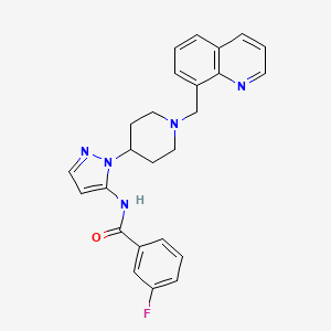 molecular formula C25H24FN5O B3810592 3-fluoro-N-{1-[1-(8-quinolinylmethyl)-4-piperidinyl]-1H-pyrazol-5-yl}benzamide 