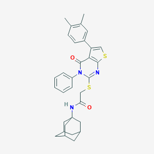 molecular formula C32H33N3O2S2 B381060 N-(1-adamantyl)-2-{[5-(3,4-dimethylphenyl)-4-oxo-3-phenyl-3,4-dihydrothieno[2,3-d]pyrimidin-2-yl]sulfanyl}acetamide 