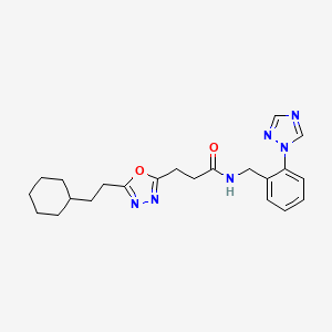 molecular formula C22H28N6O2 B3810622 3-[5-(2-cyclohexylethyl)-1,3,4-oxadiazol-2-yl]-N-[2-(1H-1,2,4-triazol-1-yl)benzyl]propanamide 