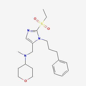 molecular formula C21H31N3O3S B3810654 N-{[2-(ethylsulfonyl)-1-(3-phenylpropyl)-1H-imidazol-5-yl]methyl}-N-methyltetrahydro-2H-pyran-4-amine 