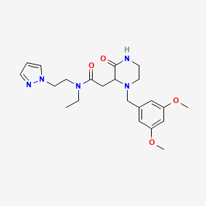 molecular formula C22H31N5O4 B3810664 2-[1-(3,5-dimethoxybenzyl)-3-oxo-2-piperazinyl]-N-ethyl-N-[2-(1H-pyrazol-1-yl)ethyl]acetamide 