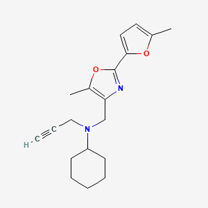 molecular formula C19H24N2O2 B3810669 N-{[5-methyl-2-(5-methyl-2-furyl)-1,3-oxazol-4-yl]methyl}-N-2-propyn-1-ylcyclohexanamine 