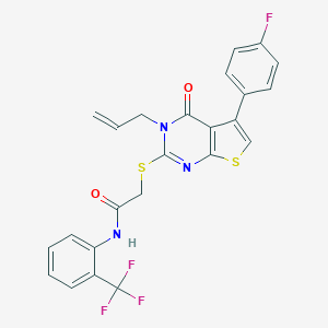 molecular formula C24H17F4N3O2S2 B381068 2-{[3-allyl-5-(4-fluorophenyl)-4-oxo-3,4-dihydrothieno[2,3-d]pyrimidin-2-yl]sulfanyl}-N-[2-(trifluoromethyl)phenyl]acetamide 