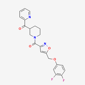 molecular formula C22H19F2N3O4 B3810681 [1-({5-[(3,4-difluorophenoxy)methyl]-3-isoxazolyl}carbonyl)-3-piperidinyl](2-pyridinyl)methanone 