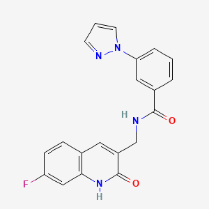N-[(7-fluoro-2-oxo-1,2-dihydroquinolin-3-yl)methyl]-3-(1H-pyrazol-1-yl)benzamide