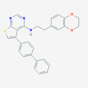 molecular formula C28H23N3O2S B381075 5-(biphenyl-4-yl)-N-[2-(2,3-dihydro-1,4-benzodioxin-6-yl)ethyl]thieno[2,3-d]pyrimidin-4-amine 