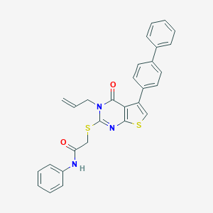 molecular formula C29H23N3O2S2 B381077 2-[(3-allyl-5-[1,1'-biphenyl]-4-yl-4-oxo-3,4-dihydrothieno[2,3-d]pyrimidin-2-yl)sulfanyl]-N-phenylacetamide 