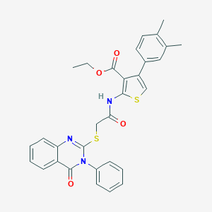 molecular formula C31H27N3O4S2 B381079 Ethyl 4-(3,4-dimethylphenyl)-2-({[(4-oxo-3-phenyl-3,4-dihydro-2-quinazolinyl)sulfanyl]acetyl}amino)-3-thiophenecarboxylate 