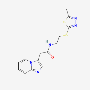 molecular formula C15H17N5OS2 B3810794 2-(8-methylimidazo[1,2-a]pyridin-3-yl)-N-{2-[(5-methyl-1,3,4-thiadiazol-2-yl)thio]ethyl}acetamide 