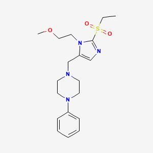 molecular formula C19H28N4O3S B3810809 1-{[2-(ethylsulfonyl)-1-(2-methoxyethyl)-1H-imidazol-5-yl]methyl}-4-phenylpiperazine 