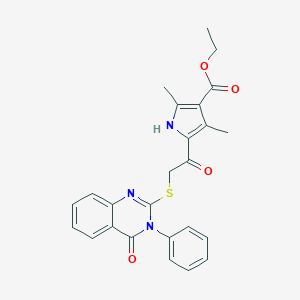 molecular formula C25H23N3O4S B381081 ethyl 2,4-dimethyl-5-[2-(4-oxo-3-phenylquinazolin-2-yl)sulfanylacetyl]-1H-pyrrole-3-carboxylate CAS No. 315693-73-3
