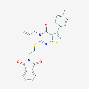 molecular formula C26H21N3O3S2 B381085 2-(2-{[3-allyl-5-(4-methylphenyl)-4-oxo-3,4-dihydrothieno[2,3-d]pyrimidin-2-yl]sulfanyl}ethyl)-1H-isoindole-1,3(2H)-dione 