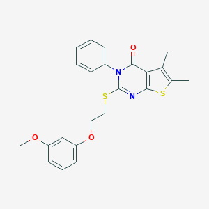 molecular formula C23H22N2O3S2 B381086 2-{[2-(3-methoxyphenoxy)ethyl]sulfanyl}-5,6-dimethyl-3-phenylthieno[2,3-d]pyrimidin-4(3H)-one 