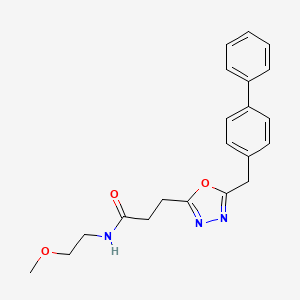 molecular formula C21H23N3O3 B3810888 3-[5-(4-biphenylylmethyl)-1,3,4-oxadiazol-2-yl]-N-(2-methoxyethyl)propanamide 