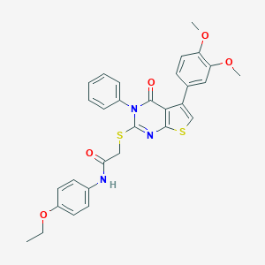 molecular formula C30H27N3O5S2 B381089 2-{[5-(3,4-dimethoxyphenyl)-4-oxo-3-phenyl-3,4-dihydrothieno[2,3-d]pyrimidin-2-yl]sulfanyl}-N-(4-ethoxyphenyl)acetamide 