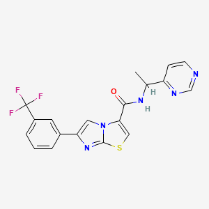 molecular formula C19H14F3N5OS B3810899 N-[1-(4-pyrimidinyl)ethyl]-6-[3-(trifluoromethyl)phenyl]imidazo[2,1-b][1,3]thiazole-3-carboxamide 