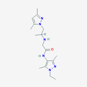 molecular formula C17H28N6O B3810919 2-{[2-(3,5-dimethyl-1H-pyrazol-1-yl)-1-methylethyl]amino}-N-(1-ethyl-3,5-dimethyl-1H-pyrazol-4-yl)acetamide 