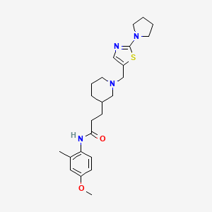 molecular formula C24H34N4O2S B3810923 N-(4-methoxy-2-methylphenyl)-3-(1-{[2-(1-pyrrolidinyl)-1,3-thiazol-5-yl]methyl}-3-piperidinyl)propanamide 