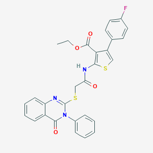 Ethyl 4-(4-fluorophenyl)-2-[[2-(4-oxo-3-phenylquinazolin-2-yl)sulfanylacetyl]amino]thiophene-3-carboxylate