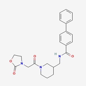 molecular formula C24H27N3O4 B3811000 N-({1-[2-(2-oxo-1,3-oxazolidin-3-yl)acetyl]-3-piperidinyl}methyl)-4-biphenylcarboxamide 