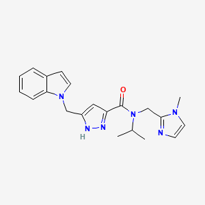 molecular formula C21H24N6O B3811003 5-(1H-indol-1-ylmethyl)-N-isopropyl-N-[(1-methyl-1H-imidazol-2-yl)methyl]-1H-pyrazole-3-carboxamide 