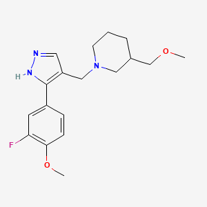 molecular formula C18H24FN3O2 B3811006 1-{[3-(3-fluoro-4-methoxyphenyl)-1H-pyrazol-4-yl]methyl}-3-(methoxymethyl)piperidine 