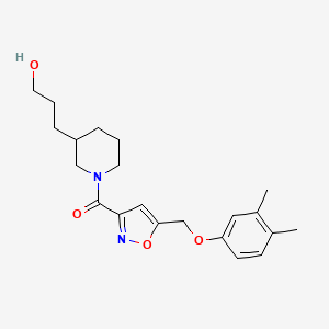 molecular formula C21H28N2O4 B3811051 3-[1-({5-[(3,4-dimethylphenoxy)methyl]-3-isoxazolyl}carbonyl)-3-piperidinyl]-1-propanol 