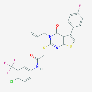molecular formula C24H16ClF4N3O2S2 B381107 2-{[3-allyl-5-(4-fluorophenyl)-4-oxo-3,4-dihydrothieno[2,3-d]pyrimidin-2-yl]sulfanyl}-N-[4-chloro-3-(trifluoromethyl)phenyl]acetamide 