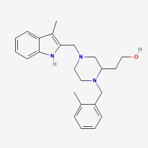 molecular formula C24H31N3O B3811204 2-{1-(2-methylbenzyl)-4-[(3-methyl-1H-indol-2-yl)methyl]-2-piperazinyl}ethanol 