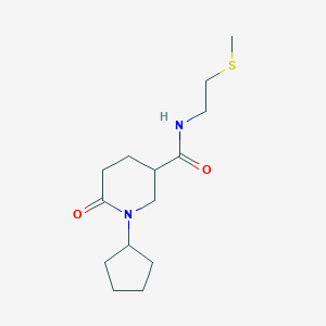 molecular formula C14H24N2O2S B3811236 1-cyclopentyl-N-[2-(methylthio)ethyl]-6-oxo-3-piperidinecarboxamide 