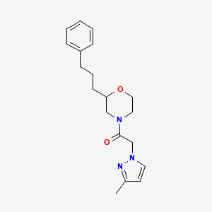 molecular formula C19H25N3O2 B3811245 4-[(3-methyl-1H-pyrazol-1-yl)acetyl]-2-(3-phenylpropyl)morpholine 