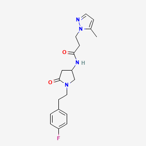 molecular formula C19H23FN4O2 B3811253 N-{1-[2-(4-fluorophenyl)ethyl]-5-oxo-3-pyrrolidinyl}-3-(5-methyl-1H-pyrazol-1-yl)propanamide 