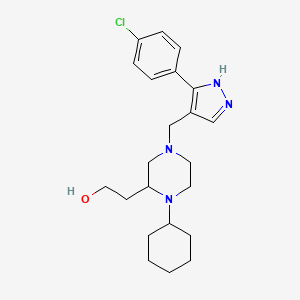 molecular formula C22H31ClN4O B3811273 2-(4-{[3-(4-chlorophenyl)-1H-pyrazol-4-yl]methyl}-1-cyclohexyl-2-piperazinyl)ethanol 