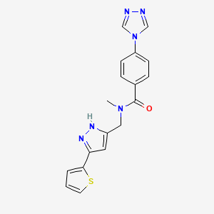 molecular formula C18H16N6OS B3811387 N-methyl-N-{[3-(2-thienyl)-1H-pyrazol-5-yl]methyl}-4-(4H-1,2,4-triazol-4-yl)benzamide 