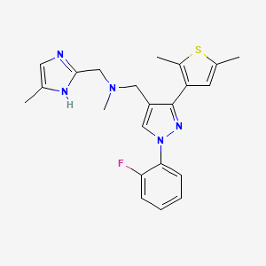 molecular formula C22H24FN5S B3811425 1-[3-(2,5-dimethyl-3-thienyl)-1-(2-fluorophenyl)-1H-pyrazol-4-yl]-N-methyl-N-[(4-methyl-1H-imidazol-2-yl)methyl]methanamine 