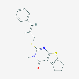 molecular formula C19H18N2OS2 B381145 2-(cinnamylsulfanyl)-3-methyl-3,5,6,7-tetrahydro-4H-cyclopenta[4,5]thieno[2,3-d]pyrimidin-4-one CAS No. 315239-35-1