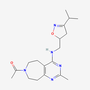 molecular formula C18H27N5O2 B3811458 7-acetyl-N-[(3-isopropyl-4,5-dihydroisoxazol-5-yl)methyl]-2-methyl-6,7,8,9-tetrahydro-5H-pyrimido[4,5-d]azepin-4-amine 