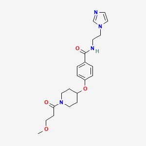 molecular formula C21H28N4O4 B3811467 N-[2-(1H-imidazol-1-yl)ethyl]-4-{[1-(3-methoxypropanoyl)-4-piperidinyl]oxy}benzamide 