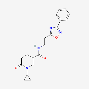 molecular formula C19H22N4O3 B3811473 1-cyclopropyl-6-oxo-N-[2-(3-phenyl-1,2,4-oxadiazol-5-yl)ethyl]-3-piperidinecarboxamide 