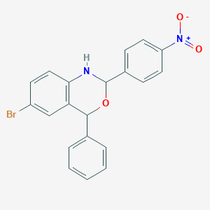 molecular formula C20H15BrN2O3 B381153 6-bromo-2-(4-nitrophenyl)-4-phenyl-1,4-dihydro-2H-3,1-benzoxazine CAS No. 385405-46-9
