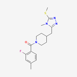 molecular formula C18H23FN4OS B3811566 1-(2-fluoro-4-methylbenzoyl)-4-{[4-methyl-5-(methylthio)-4H-1,2,4-triazol-3-yl]methyl}piperidine 