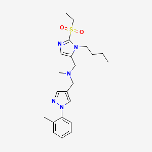 molecular formula C22H31N5O2S B3811585 1-[1-butyl-2-(ethylsulfonyl)-1H-imidazol-5-yl]-N-methyl-N-{[1-(2-methylphenyl)-1H-pyrazol-4-yl]methyl}methanamine 